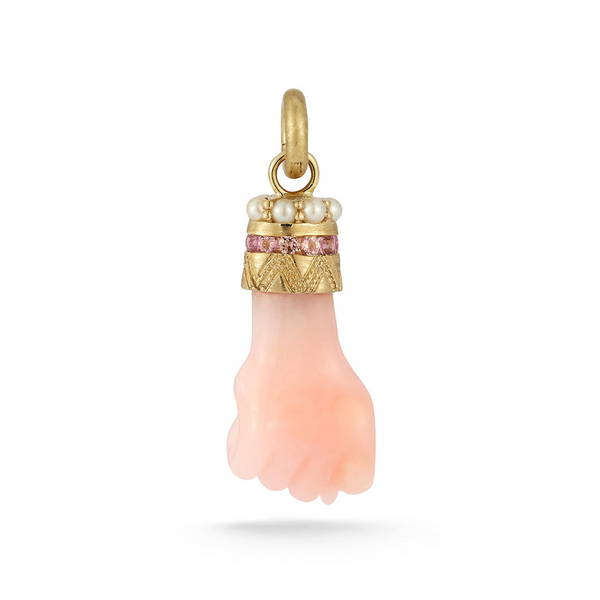 14K Gold Pink Opal, Pink Tourmaline, & Pearl Figa Flossie Charm