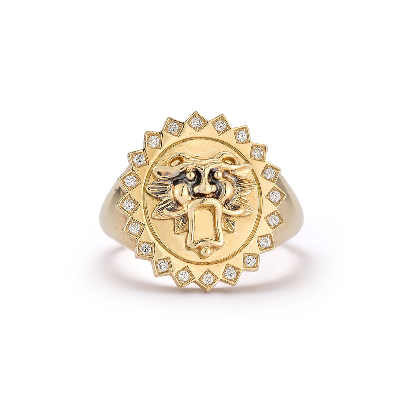 14K Gold Diamond Leo Lion Ring