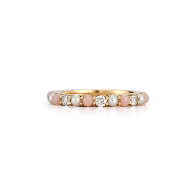 14K Gold Pink Opal Diamond & Pearl Iris Ring - storrow