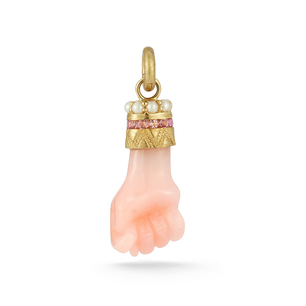 14K Gold Pink Opal, Pink Tourmaline, & Pearl Figa Flossie Charm