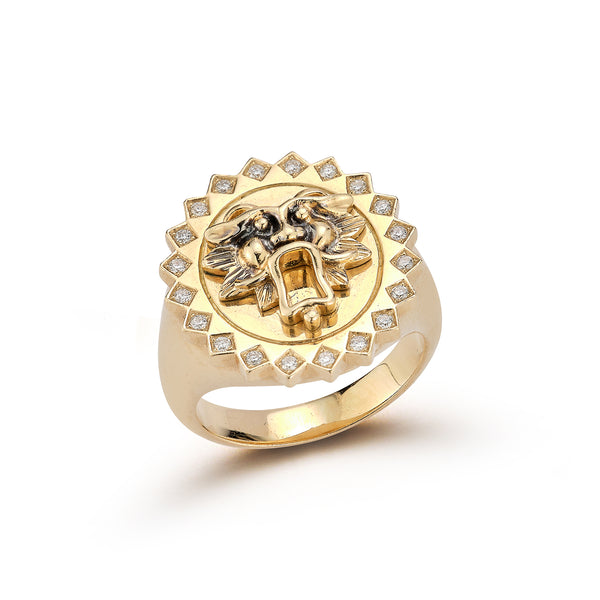 14K Gold Diamond Leo Lion Ring