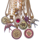 14K Gold Pink Opal Ruby Diamond Minnie Medallion - storrow