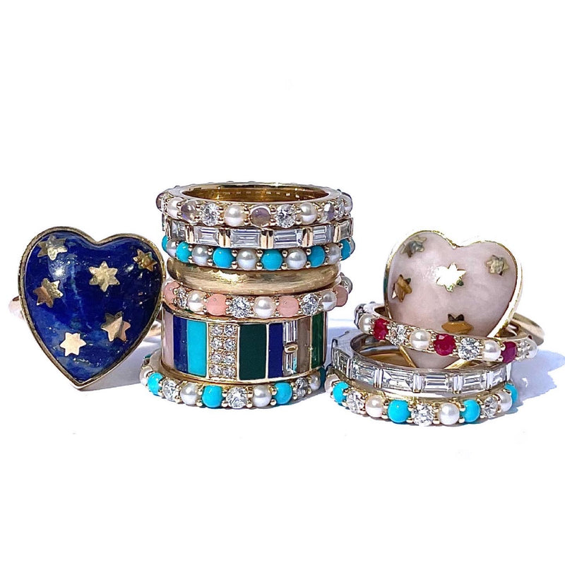 14K Gold Pink Opal Diamond & Pearl Iris Ring - storrow