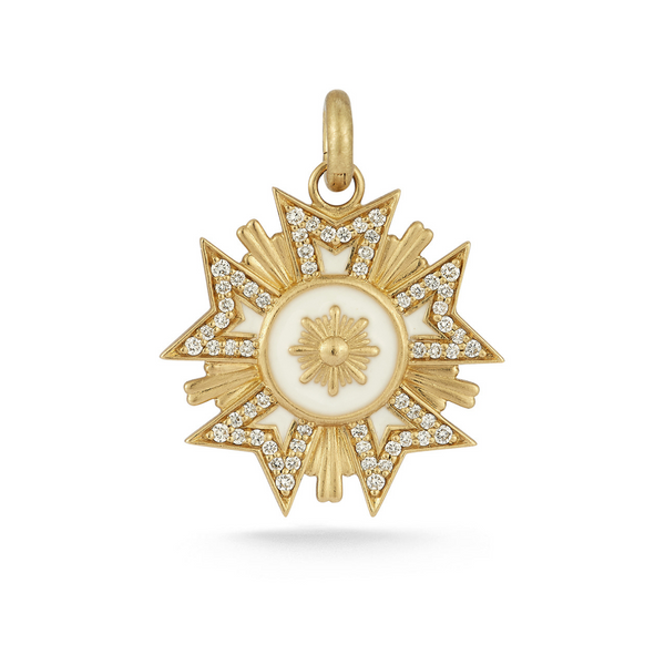 14K Gold White Diamond & White Enamel Florence Charm