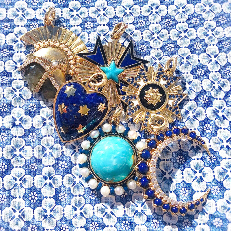 14K Gold Turquoise Pearl & Blue Enamel Libby Charm - storrow