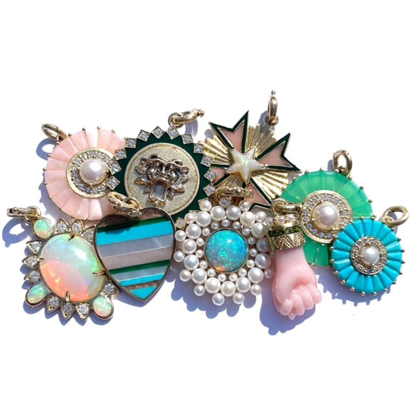 14K Gold Turquoise Diamond & Pearl Emily Charm - storrow