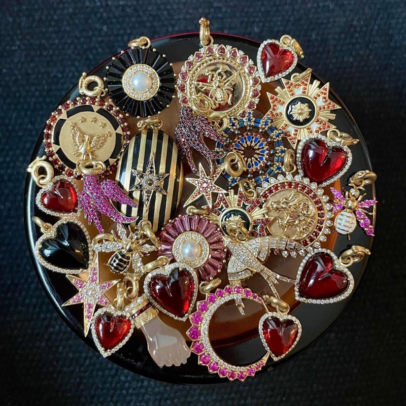 14K Gold Pink Garnet Heart & Diamond Matilda Medallion