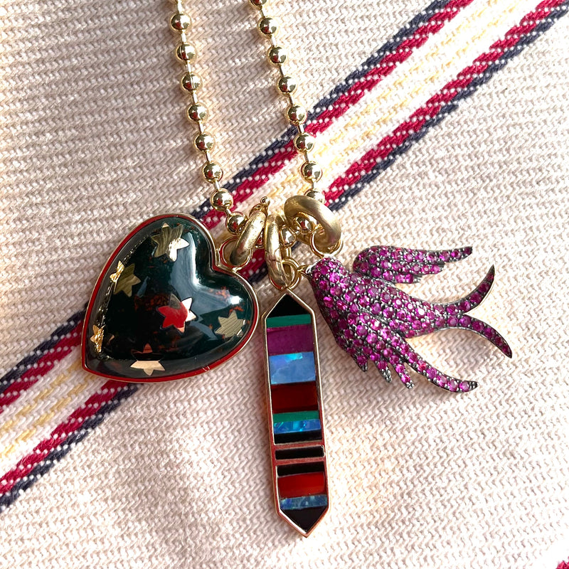 14K Gold & Green Bloodstone Anna Heart Charm - storrow
