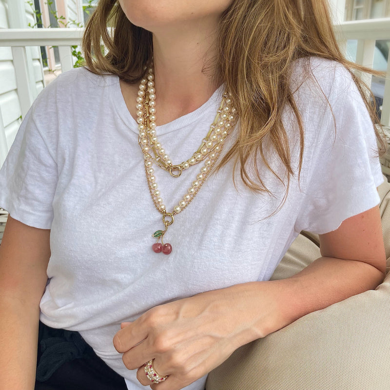 14K Gold Emerald & Rhodochrosite Sweet Cherry Charm