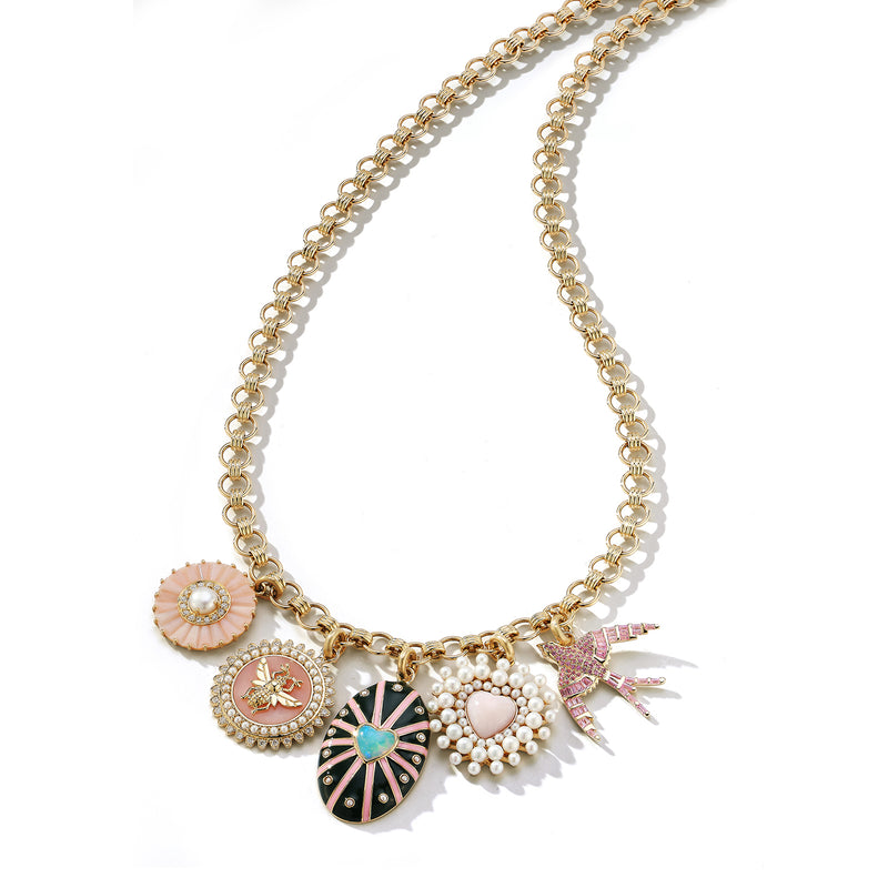 14K Gold Pink Opal & Pearl Cluster Juliana Heart Charm