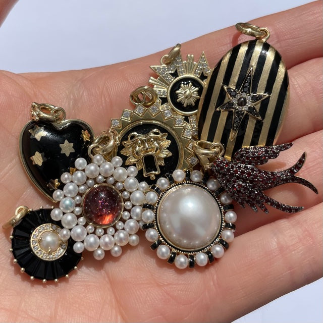 14K Gold Pearl & Enamel Libby Charm - storrow