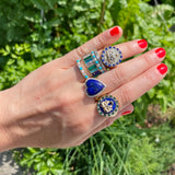 14K Gold Lapis Diamond Lottie Lion Ring