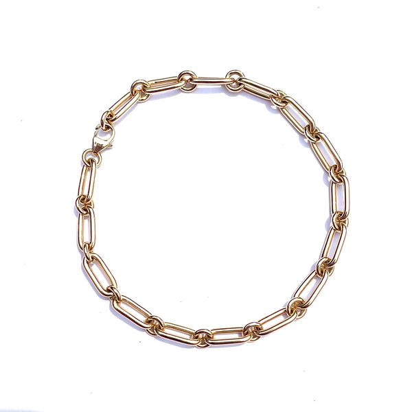 14K Gold Heavy Alternating Elongated Link Handmade 7.5" Oscar Chain Bracelet - storrow