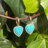 14K Gold & Turquoise Alana Large Diamond Heart Huggie Earrings