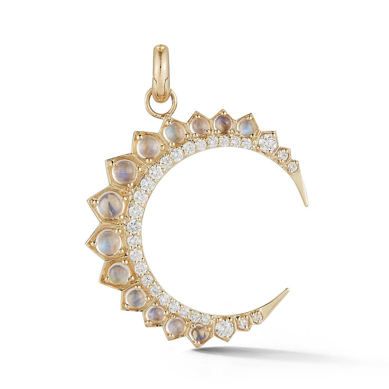 14K Gold Diamond & Rainbow Moonstone Crescent Moon Estelle Charm - storrow