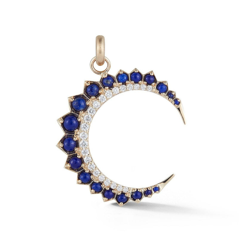 14K Gold Diamond & Lapis Crescent Moon Estelle Charm - storrow