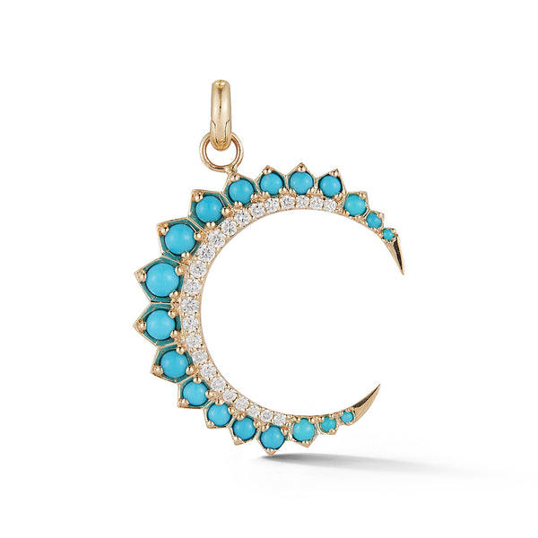 14K Gold Diamond & Turquoise Crescent Moon Estelle Charm - storrow