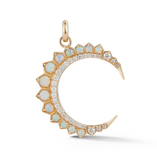 14K Gold Diamond & Opal Crescent Moon Estelle Charm - storrow celestial jewelry necklace custom birthstone