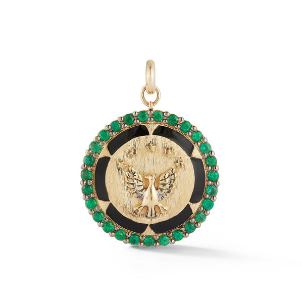 14K Gold Emerald Enamel Eagle Martha Medallion - storrow