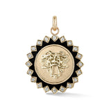 14K Gold Diamond & Black Enamel Guardian Lion Mabel Medallion - storrow