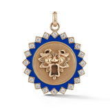 14K Gold Diamond & Blue Enamel Guardian Lion Mabel Medallion - storrow