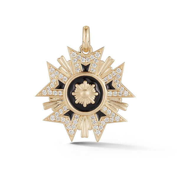 14K Gold White Diamond & Black Enamel Florence Charm - storrow