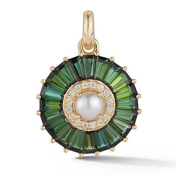 14K Gold Green Tourmaline Diamond & Pearl Emily Large Charm - storrow