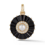 14K Gold Black Onyx Diamond & Pearl Emily Large Charm - storrow