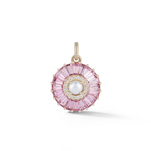 14K Gold Pink Tourmaline Diamond & Pearl Emily Charm - storrow