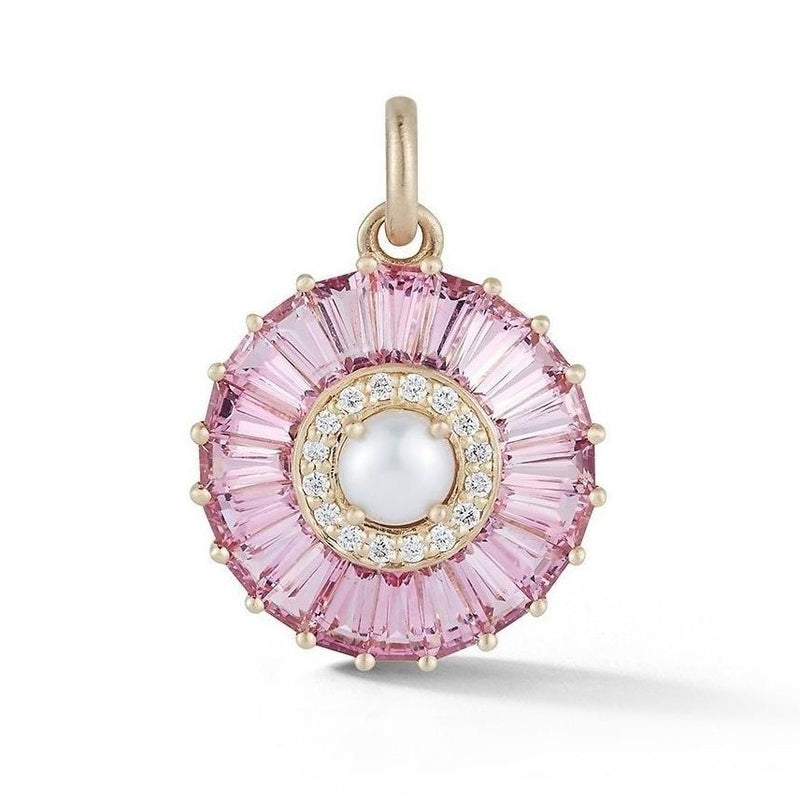 14K Gold Pink Tourmaline Diamond & Pearl Emily Large Charm - storrow