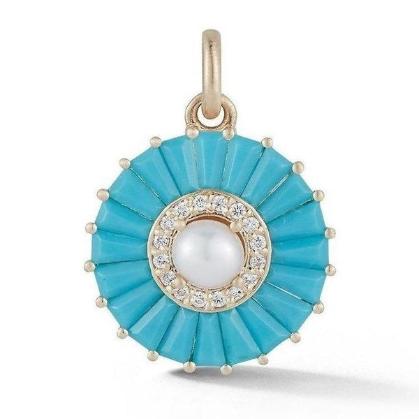 14K Gold Turquoise Diamond & Pearl Emily Large Charm - storrow