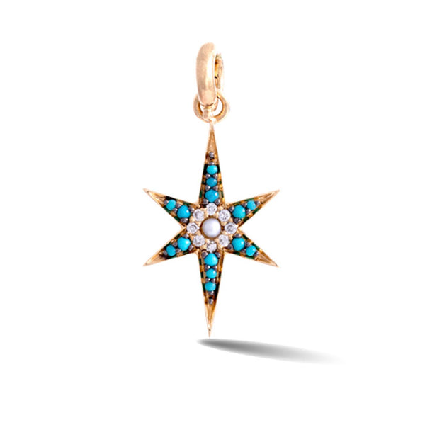 14K Gold Turquoise Pearl & Diamond Stella Charm - storrow