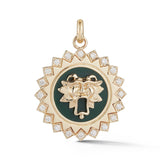14K Gold Diamond & Green Enamel Guardian Lion Mabel Medallion - storrow