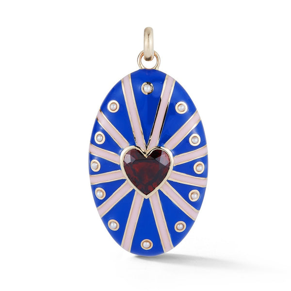 14K Gold Garnet, White Pearl & Blue Enamel Eleanor Charm - storrow