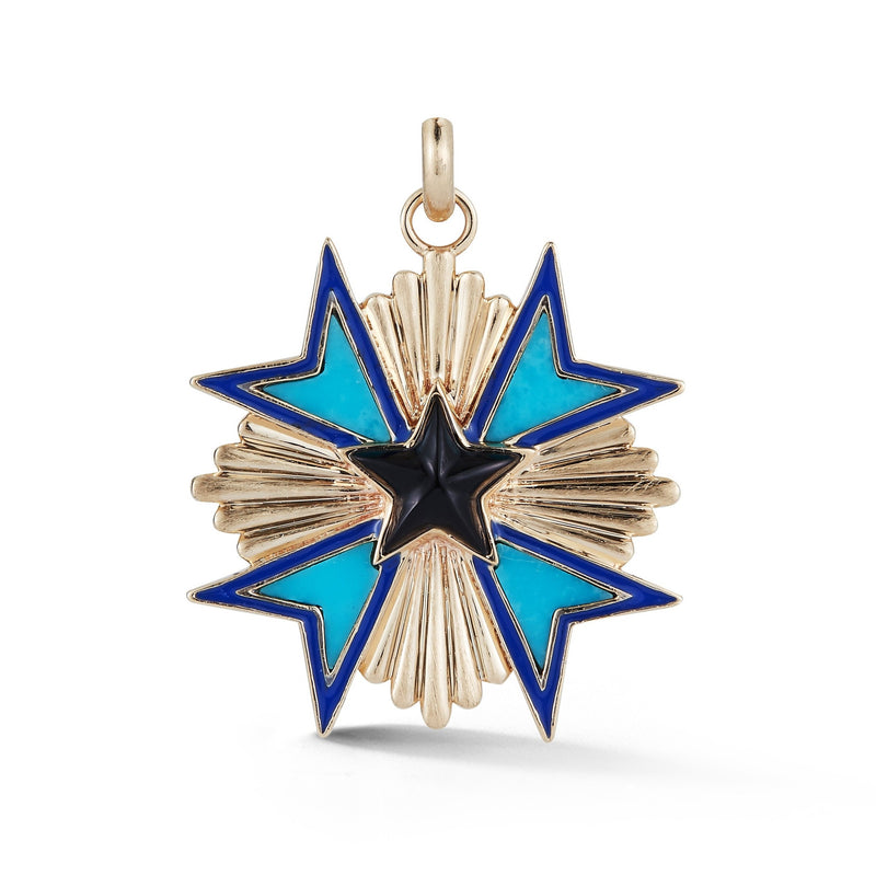 14K Gold Onyx Turquoise & Enamel Emmeline Charm - storrow