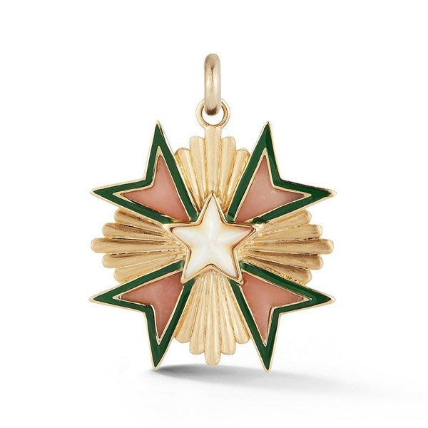 14K Gold Pink Opal Malachite & Enamel Emmeline Charm - storrow