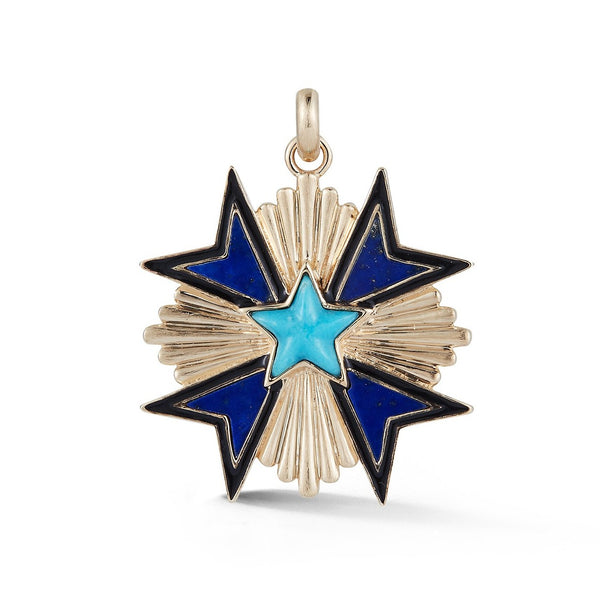 14K Gold Turquoise Lapis & Enamel Emmeline Charm - storrow