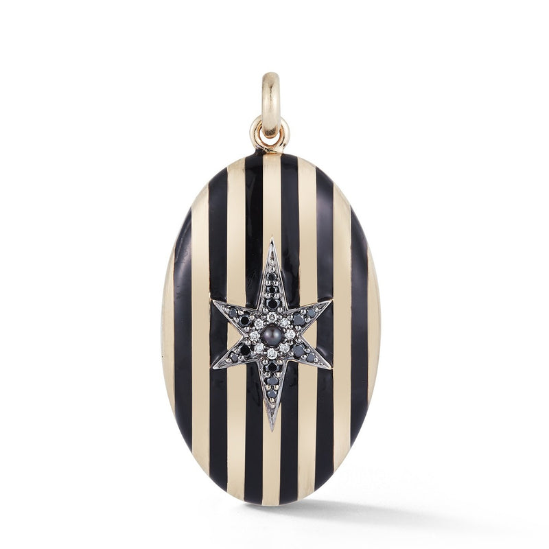 14K Gold Diamond Pearl & Black Enamel Lillian Locket - storrow