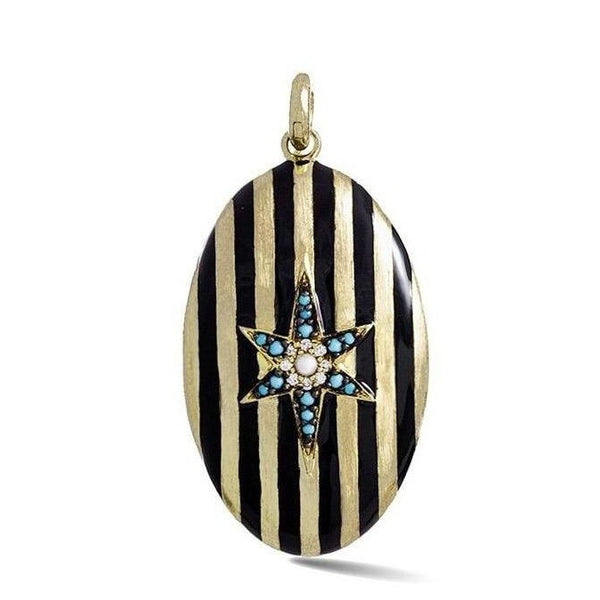 14K Gold Turquoise Gemstone & Black Enamel Lillian Locket - storrow