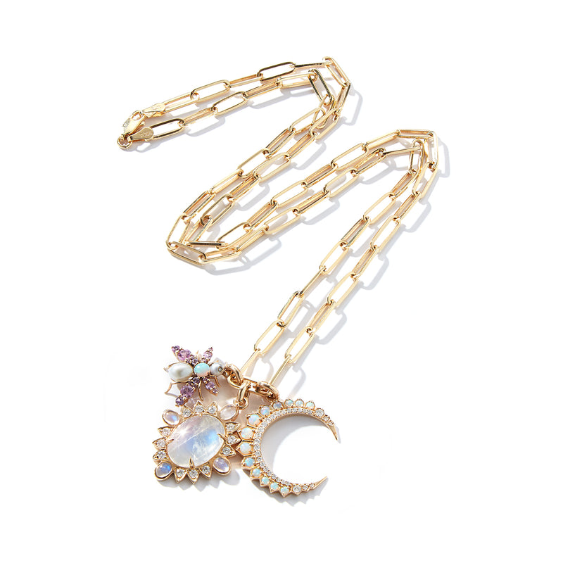 14K Gold Rainbow Moonstone & Diamond Nora Charm - storrow