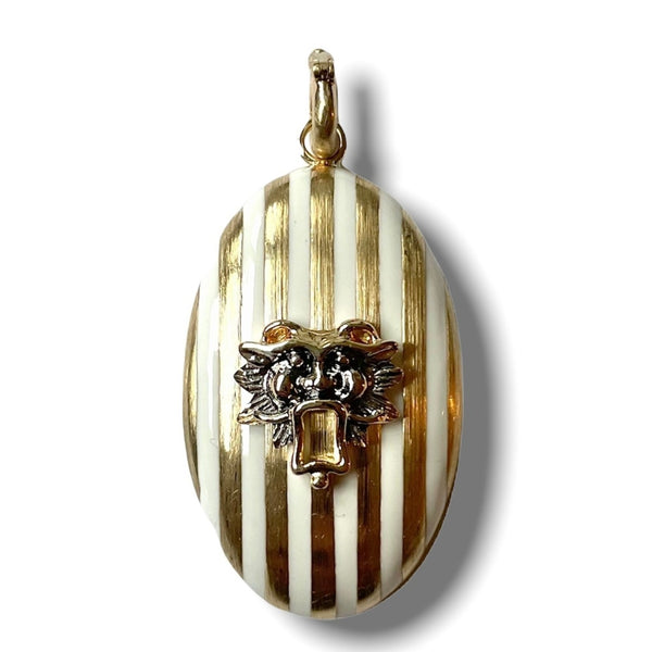 14K Gold & White Enamel Guardian Lion Lynn Locket