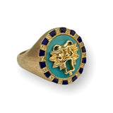 14K Gold Lapis Turquoise Lottie Lion Ring - storrow
