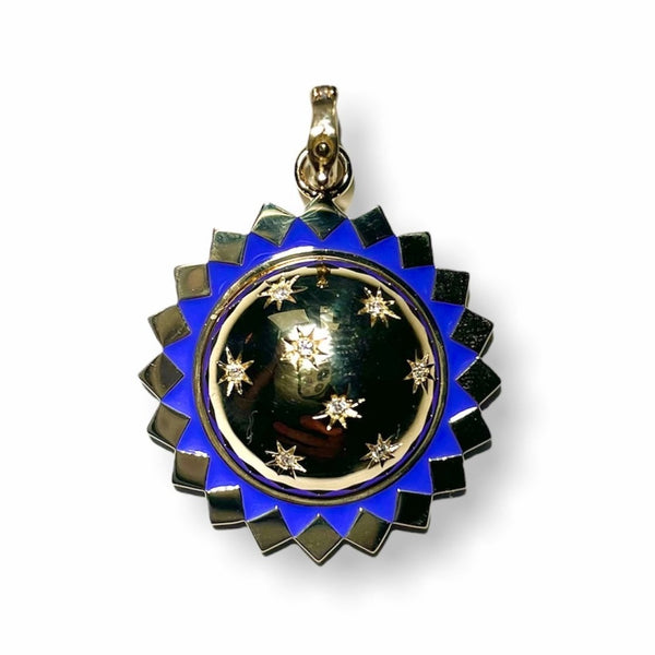 14K Gold & Peri Enamel Celestial Orb Mildred Medallion