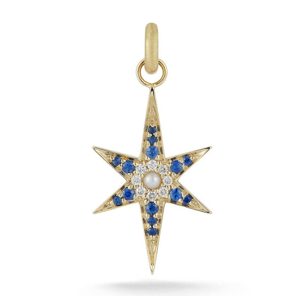 14K Gold Blue Sapphire Pearl & Diamond Large Stella Charm