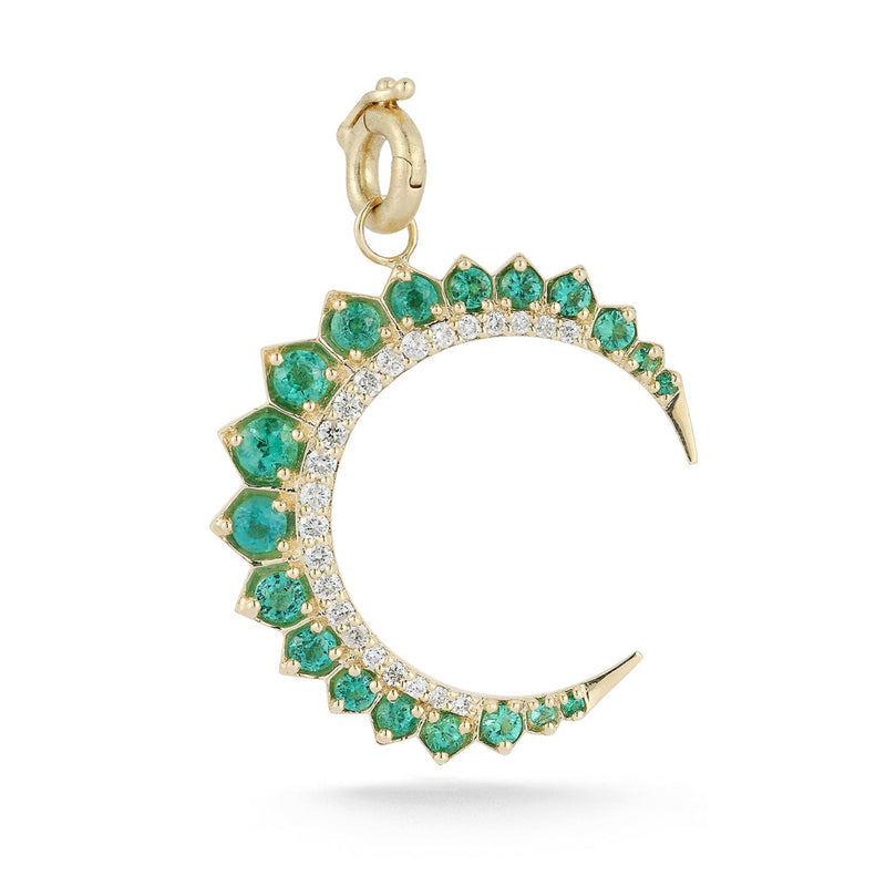 14K Gold Diamond & Emerald Crescent Moon Estelle Charm