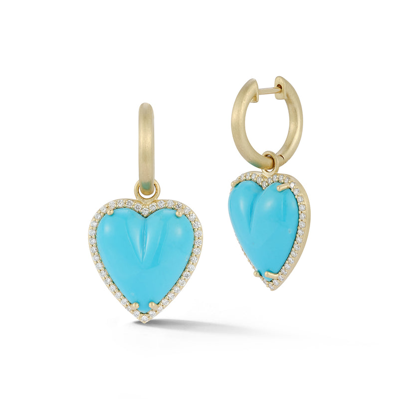 14K Gold & Turquoise Alana Large Diamond Heart Huggie Earrings