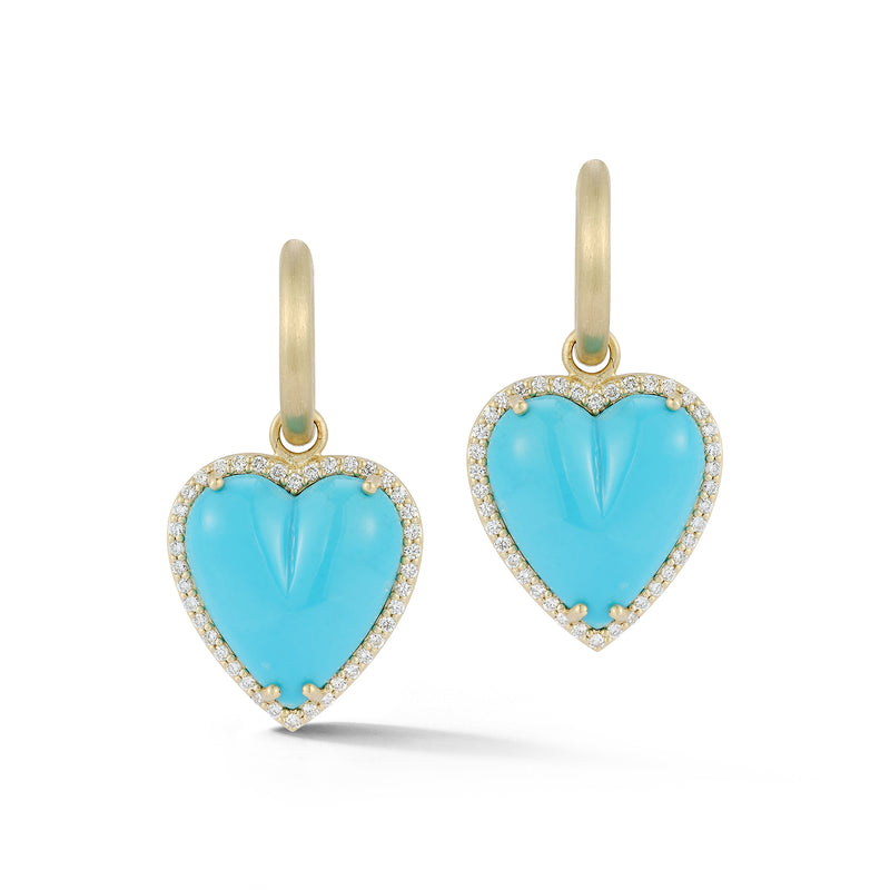 14K Gold & Turquoise Alana Large Diamond Heart Huggie Earrings