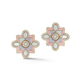 14K Gold Violet Stud Mixed Stone & Enamel Earrings