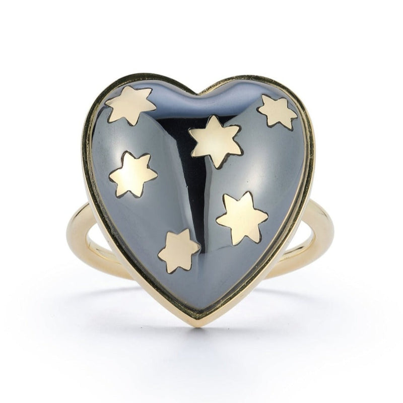 14K Gold Hematite Anna Heart Ring