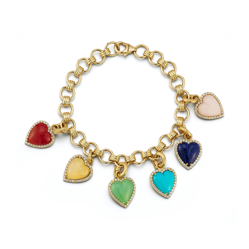 14K Rainbow Alana Heart Multi-Charm Bracelet